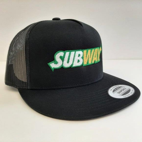 Subway Flat Bill Mesh Trucker Snapback Black One Size Sandwiches American Retro - Picture 2 of 4